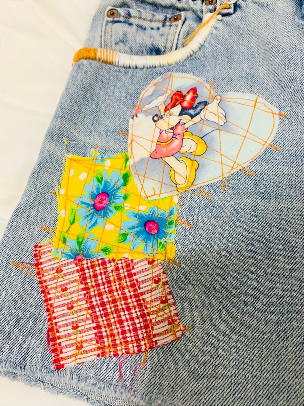 Levi's Light Blue Denim Mini Skirt with Colorful Patchwork from Japan - Picture 4 of 10